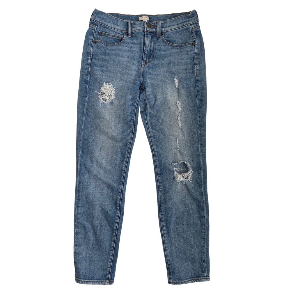 J.Crew Toothpick Skinny Jeans Womens 25 Medium Wash Distressed Ripped Blue Denim